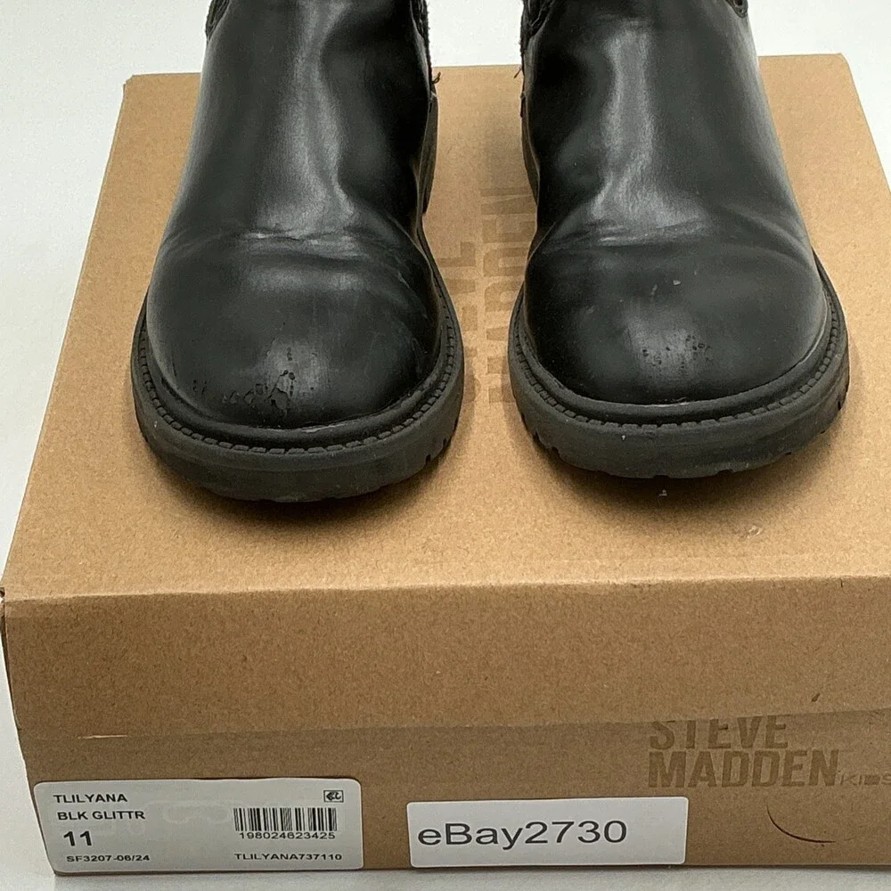 Steve Madden Lilyana Boot Girls 11 Black Elastic Gore Round Toe Chelsea Ebay2730